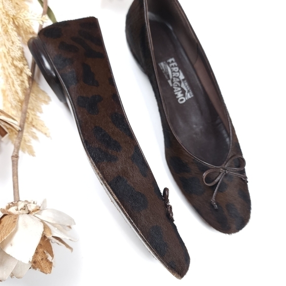 Salvatore Ferragamo Brown Black Leopard Fur Loafer Flats Sz 8½B - Picture 3 of 16